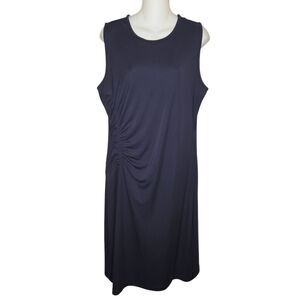 Ann Taylor Matte Ruched Stretch Jersey Sheath Dress Navy Blue Size Large